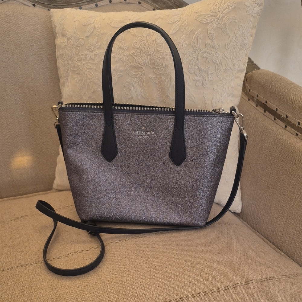 Kate Spade Glittery Gray and Nacy Blue Satchel